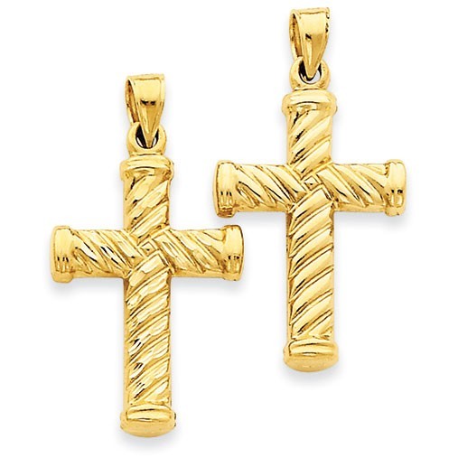 14k Reversible Diamond-cut Cross Pendant