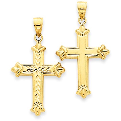 14k Reversible Diamond-cut Cross Pendant