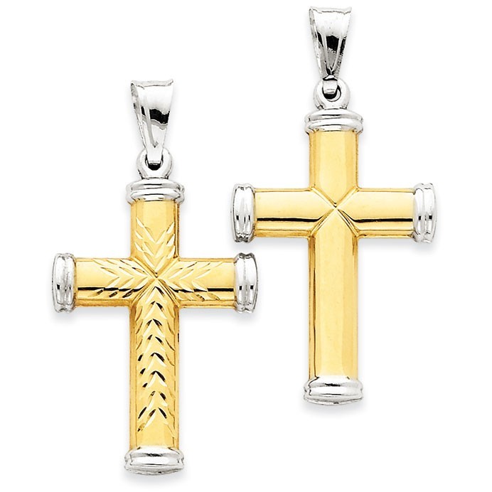 14k Two-tone & Rhodium Reversible Cross