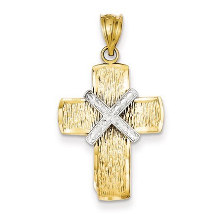 14K Two-tone Diamond-cut Cross Pendant