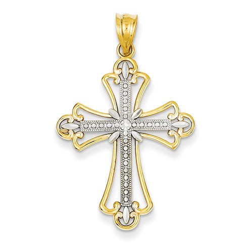 14K w/Rhodium Budded Cross Pendant