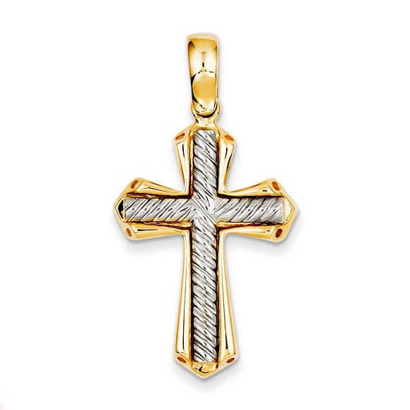 14k Two-tone Solid Cross Pendant