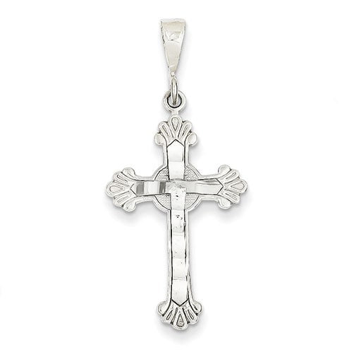 14k White Gold Budded Cross Pendant