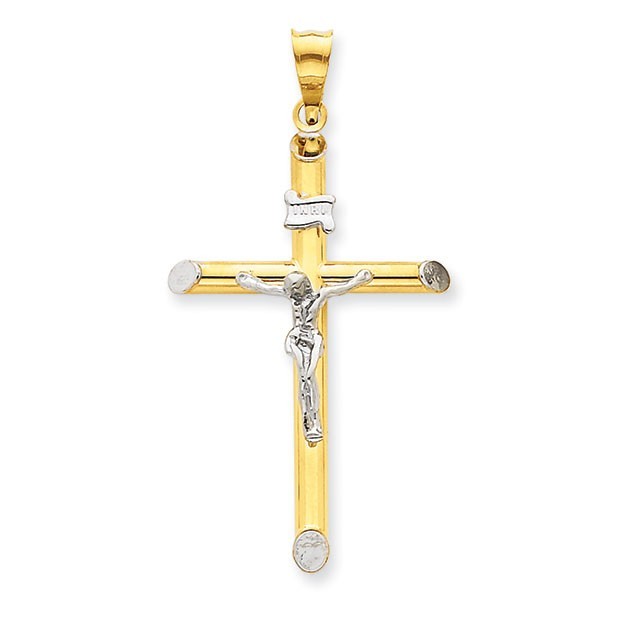 14k Two-tone & Rhodium INRI Crucifix Pendant