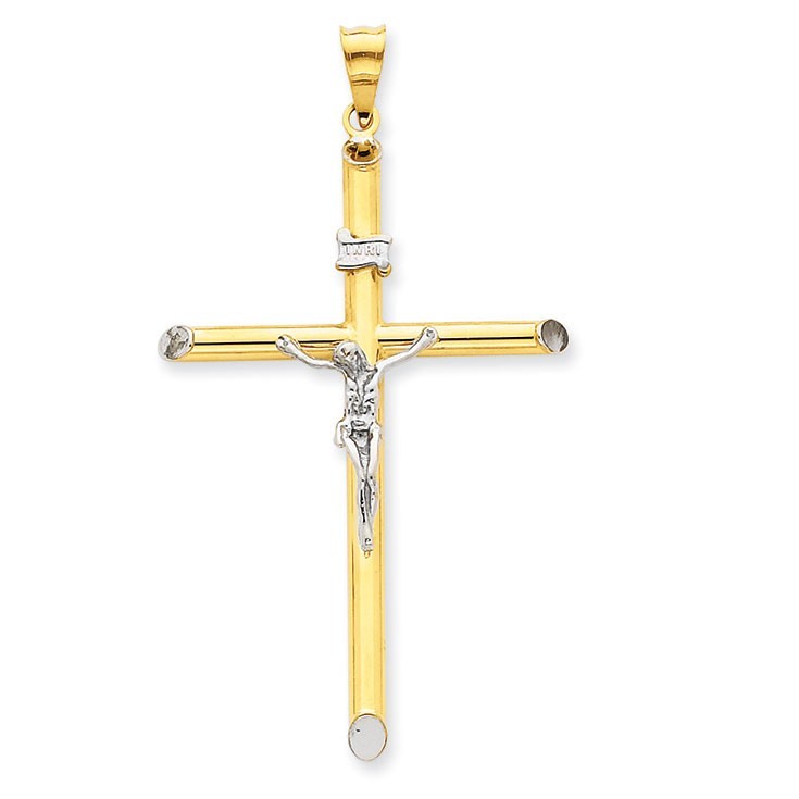 14k Two-tone & Rhodium INRI Crucifix Pendant