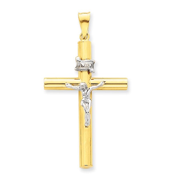 14k Two-tone INRI Crucifix Pendant