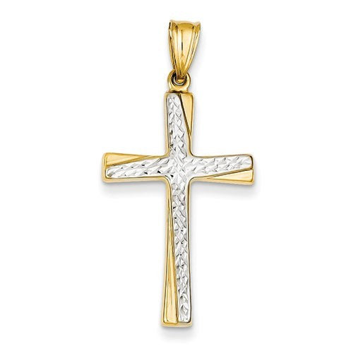 14k w/Rhodium Diamond-cut Cross Pendant
