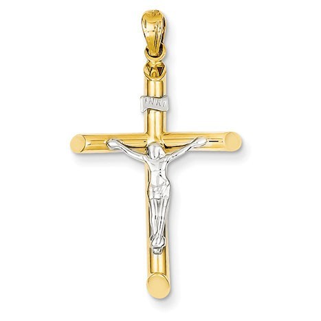 14k Two-tone Hollow Crucifix Pendant