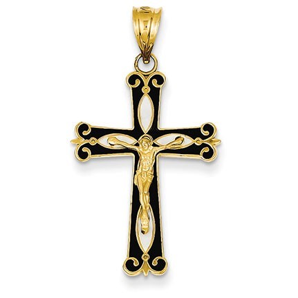 14k w/Rhodium Enameled Crucifix Pendant