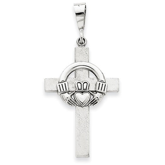 14k White Gold Claddagh Cross Pendant