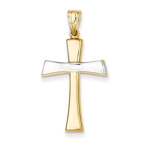 14k & Rhodium Polished Cross Pendant