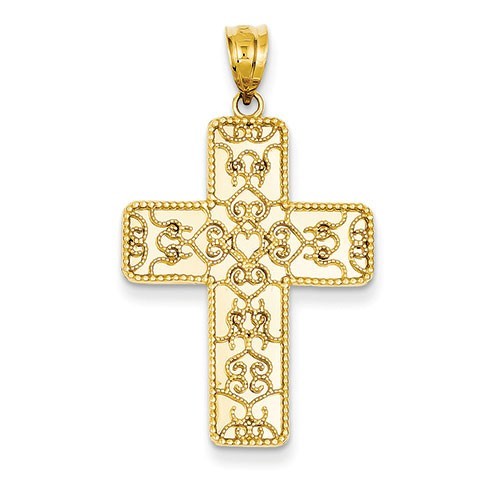 14k Filigree Mirror Cross Pendant