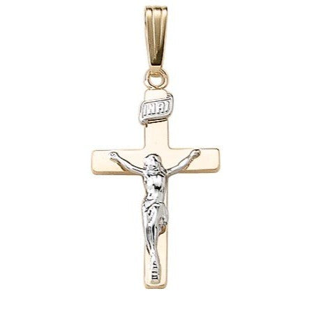 14K Two-Tone Gold Solid Crucifix Pendant