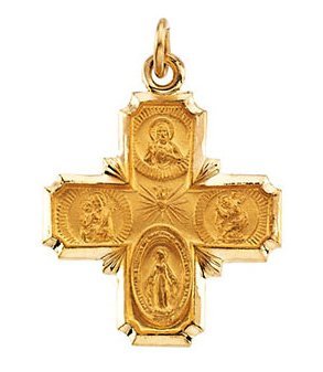 14k Gold Four Way Religious Medal