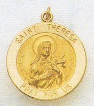 14K Gold Saint Theresa Religious Medal