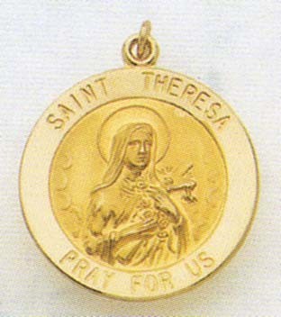 14K Gold Saint Theresa Religious Medal