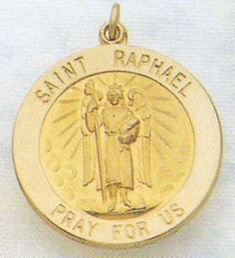 14K Gold Saint Raphael Religious Medal