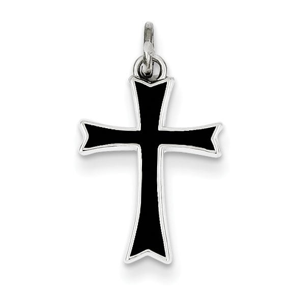 Sterling Silver Black Enameled Cross Charm