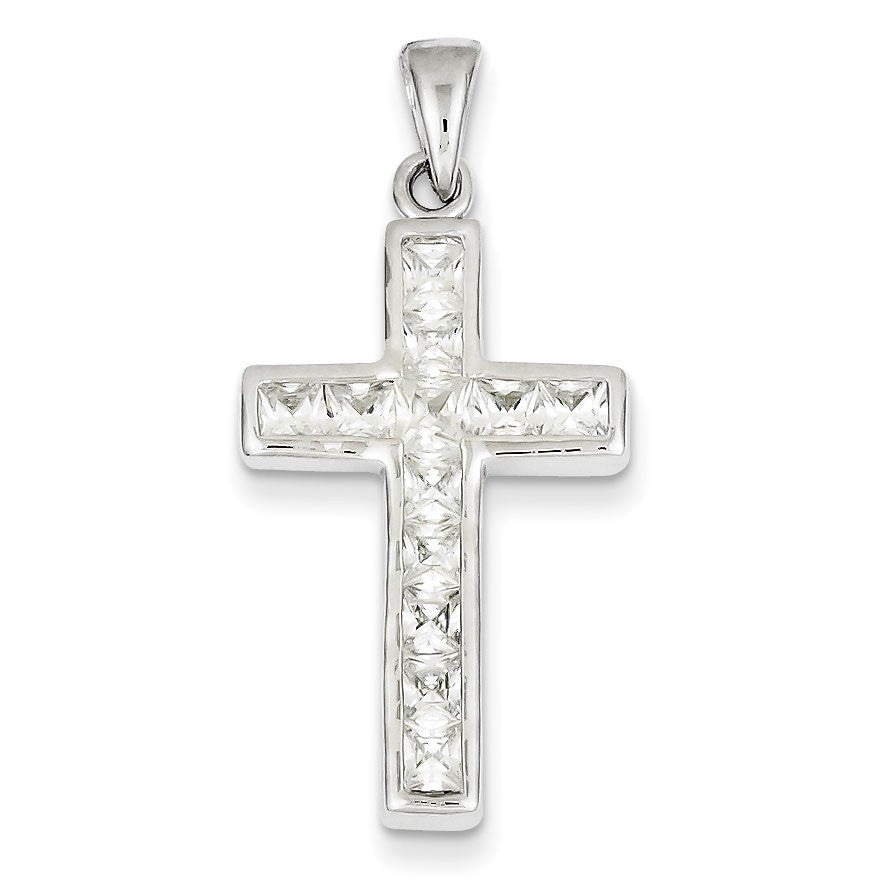 SILVER CZ CROSS PENDANT NECKLACE main image 1
