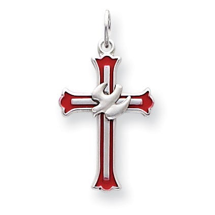 Sterling Silver Enameled Cross w/Dove Charm