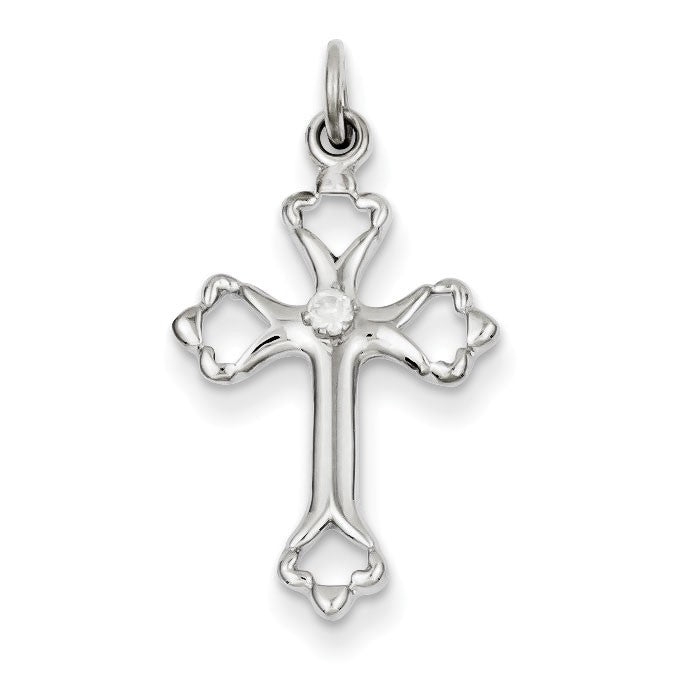 Sterling Silver Budded Cross w/CZ Charm