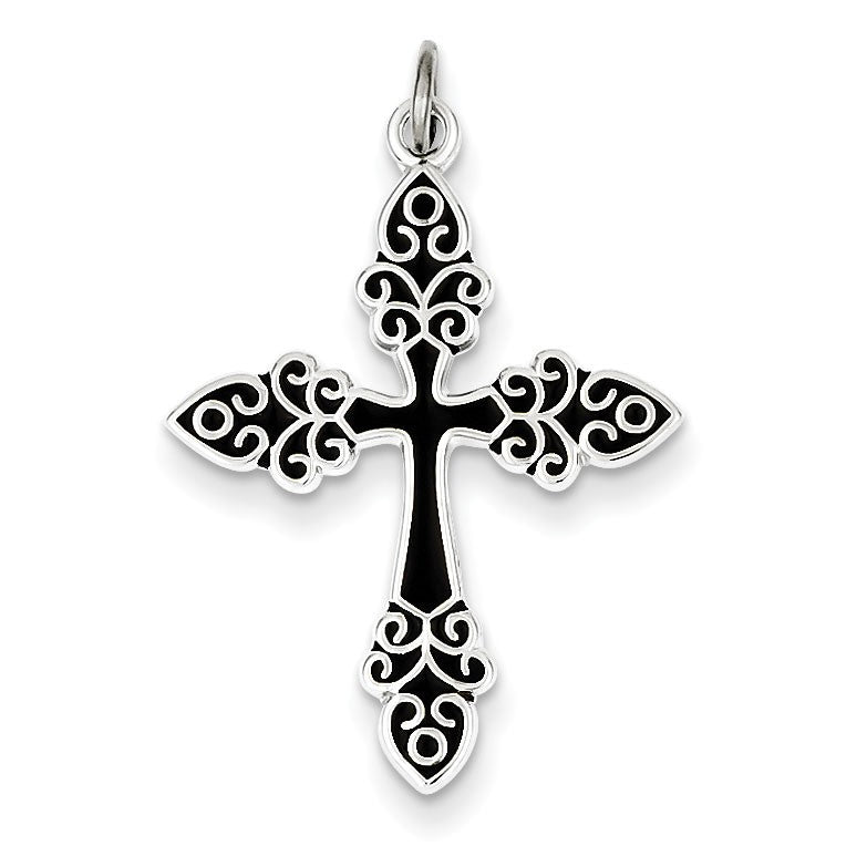 Sterling Silver Black Enameled Cross Pendant