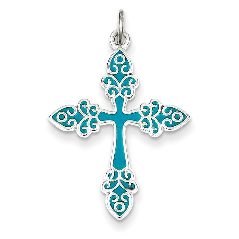 Sterling Silver Blue Enameled Cross Pendant