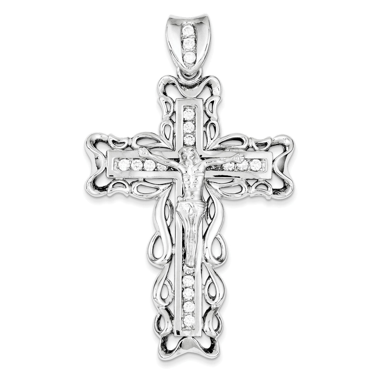 Sterling Silver CZ Crucifix Pendant