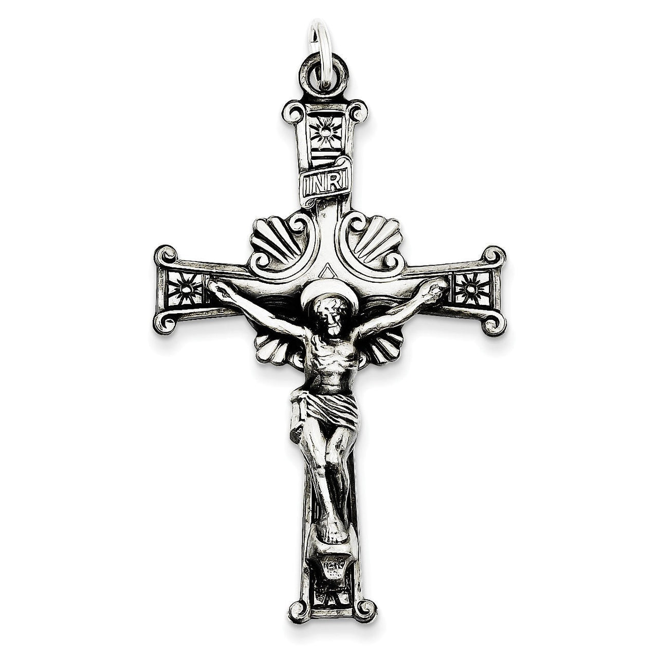 Sterling Silver Antiqued INRI Crucifix Pendant