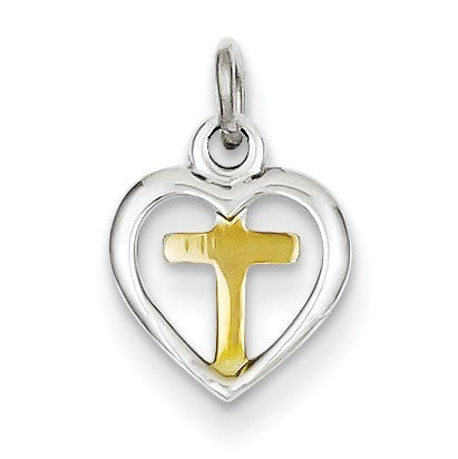 Sterling Silver & Vermeil Cross in Heart Charm