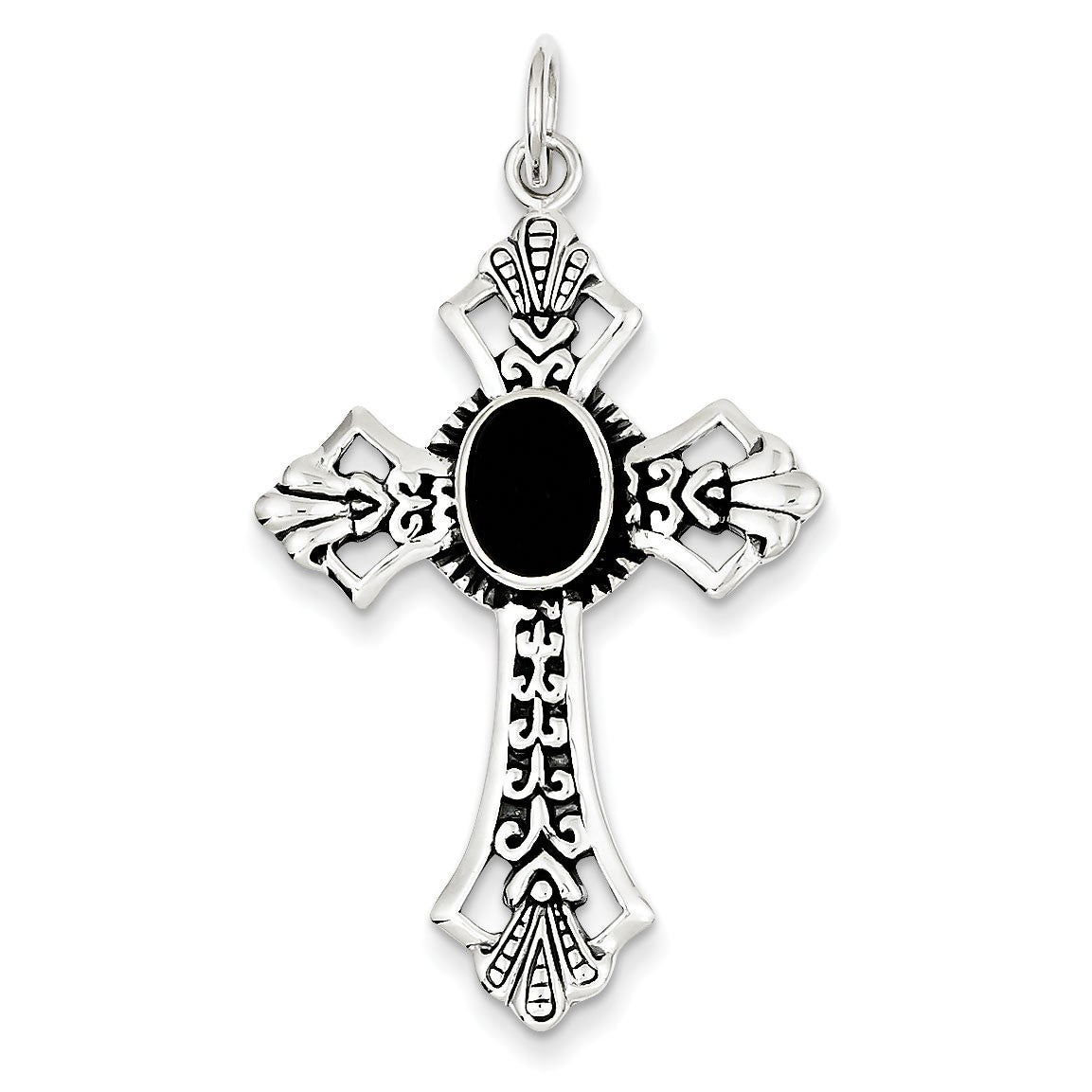 Sterling Silver Onyx Cross Pendant