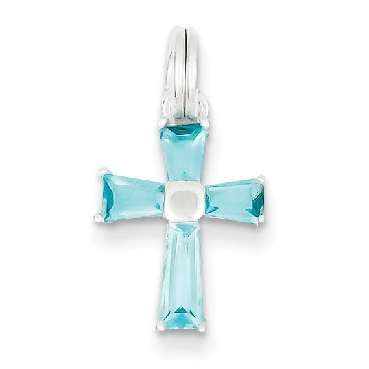 Sterling Silver Blue CZ Cross Charm