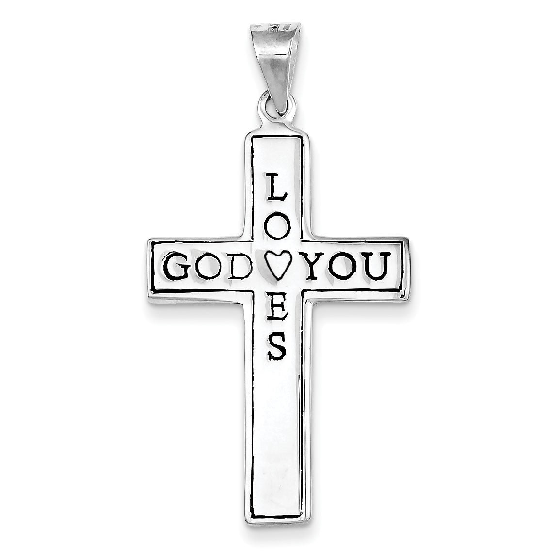 Sterling Silver God Loves You Cross Pendant