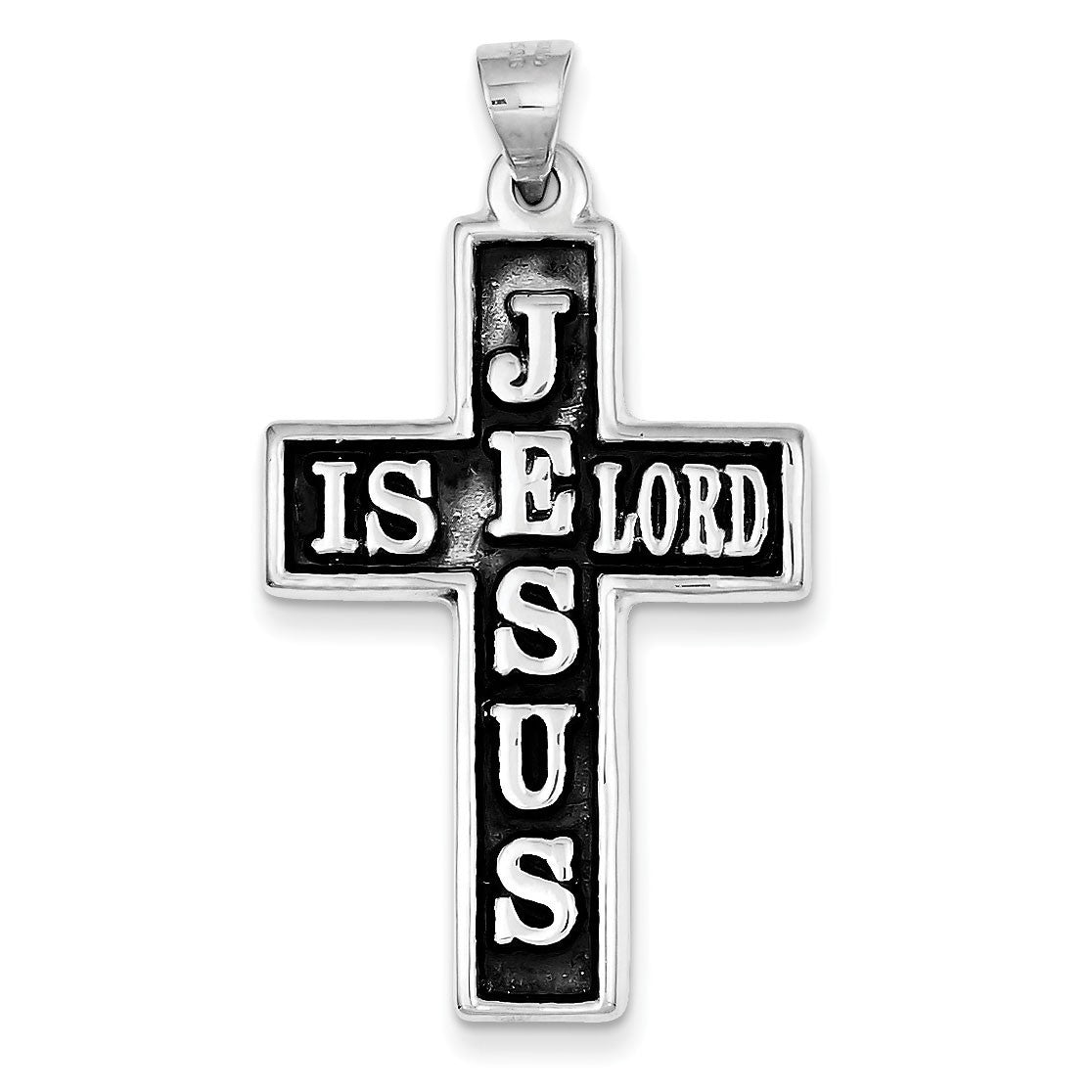 Sterling Silver Antiqued Jesus Is Lord Cross Pendant