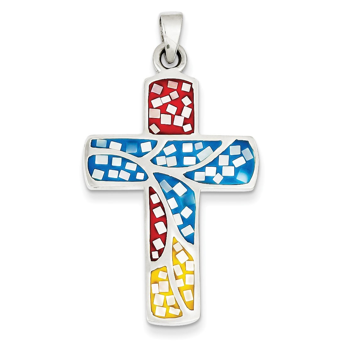 Sterling Silver Mulit-colored Shell Cross Pendant