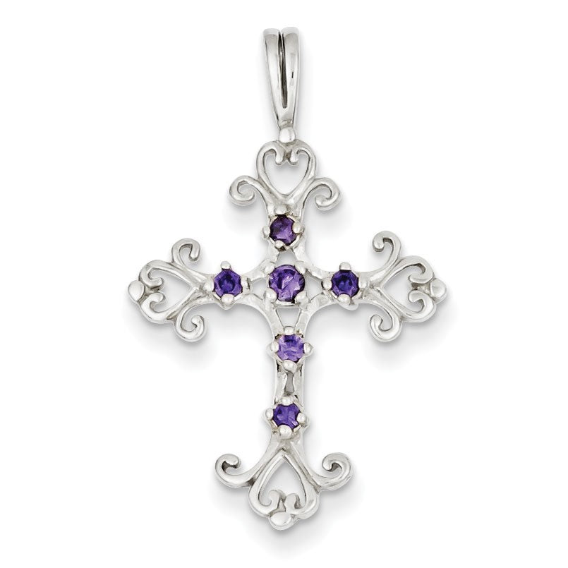 Sterling Silver Purple CZ Cross Charm