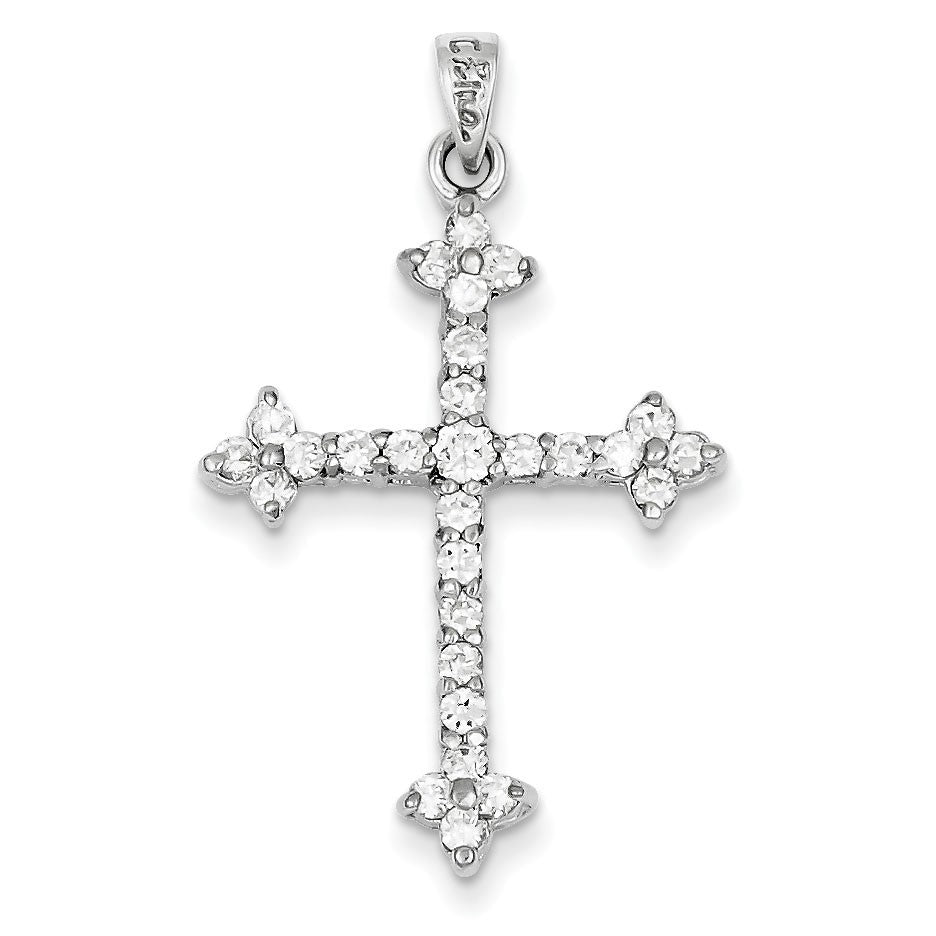 Sterling Silver CZ Budded Cross Charm