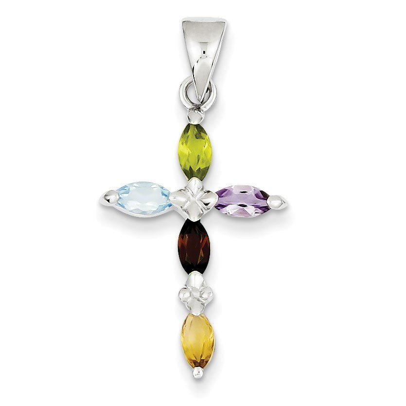 Sterling Silver Multi-Color CZ Cross Pendant