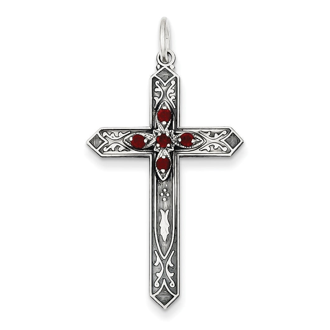 Sterling Silver January Birthstone Cross Pendant