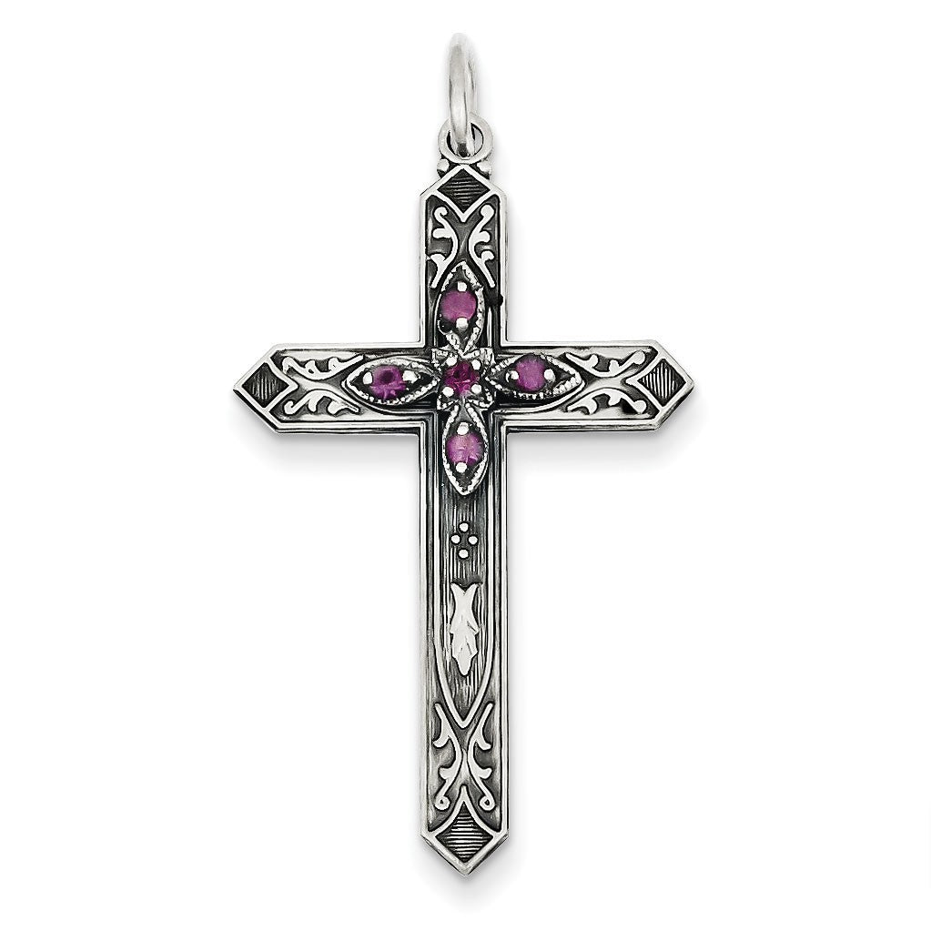 Sterling Silver February Birthstone Cross Pendant