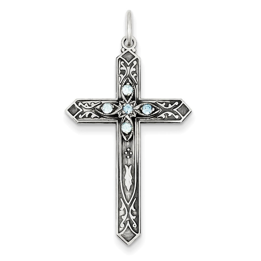 Sterling Silver March Birthstone Cross Pendant