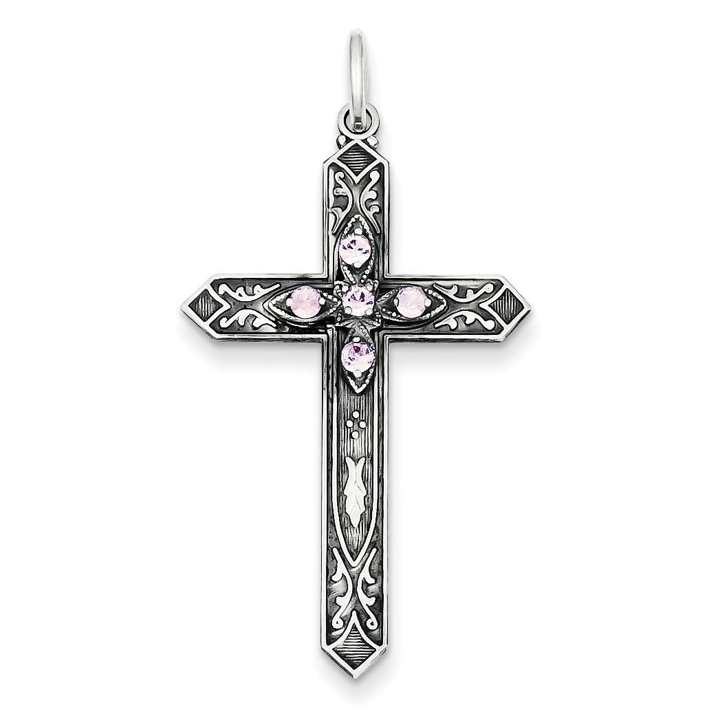 Sterling Silver June Birthstone Cross Pendant