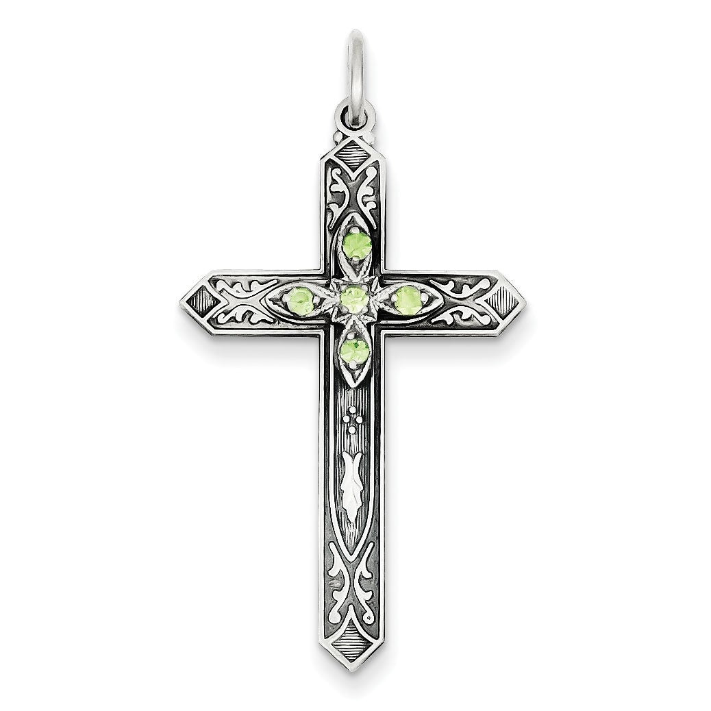 Sterling Silver August Birthstone Cross Pendant