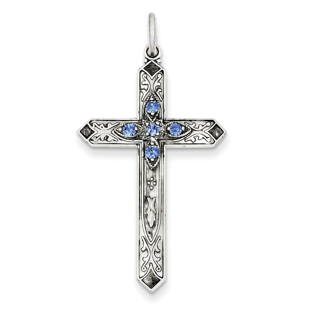 Sterling Silver December Birthstone Cross Pendant