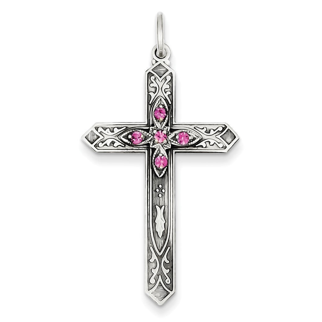 Sterling Silver October Birthstone Cross Pendant