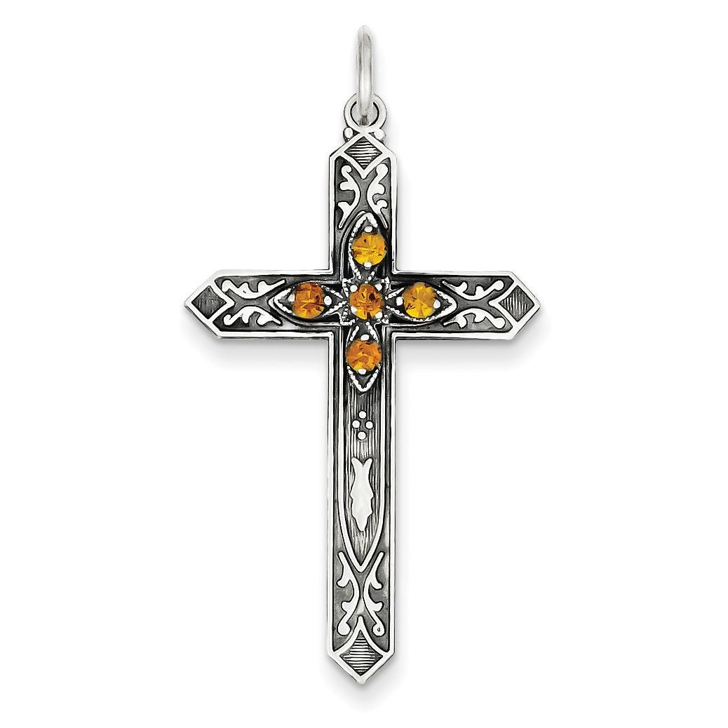 Sterling Silver November Birthstone Cross Pendant