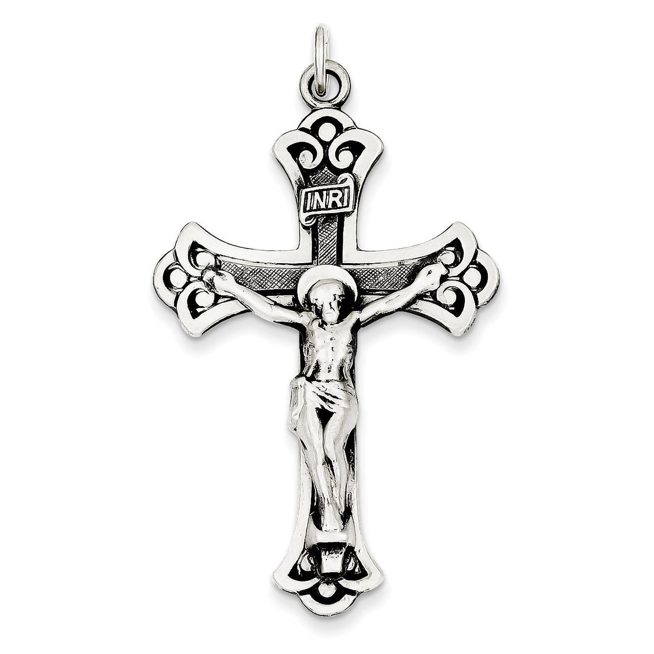 Sterling Silver Antiqued INRI Crucifix Pendant