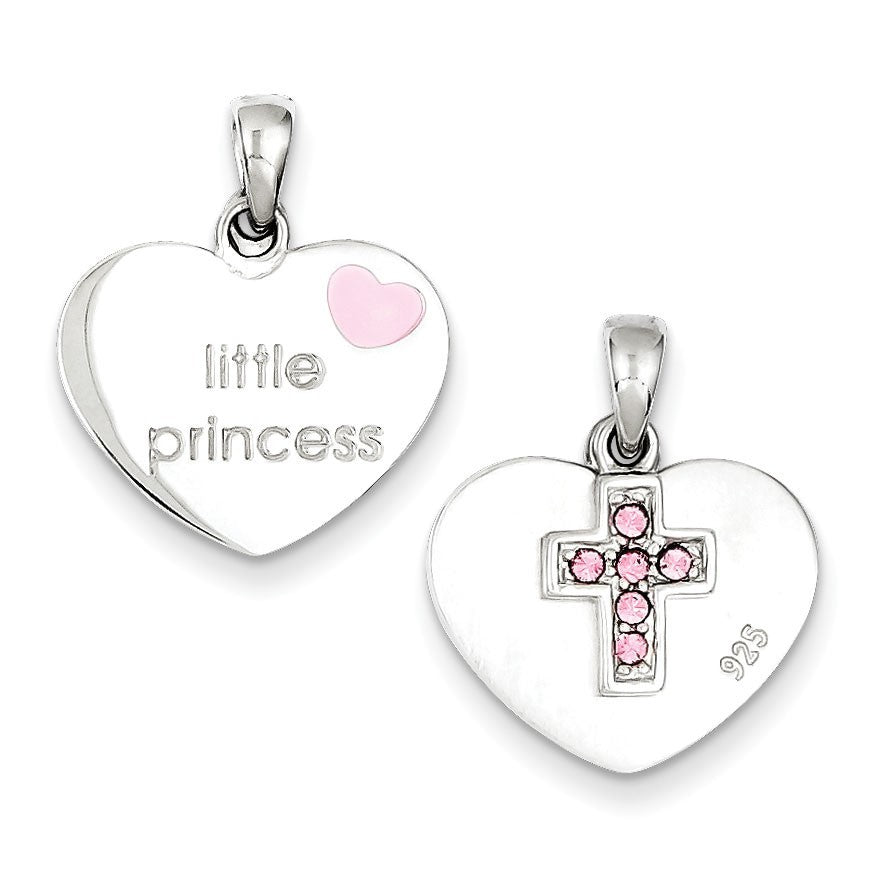 Sterling Silver Enameled & CZ Heart Cross Charm
