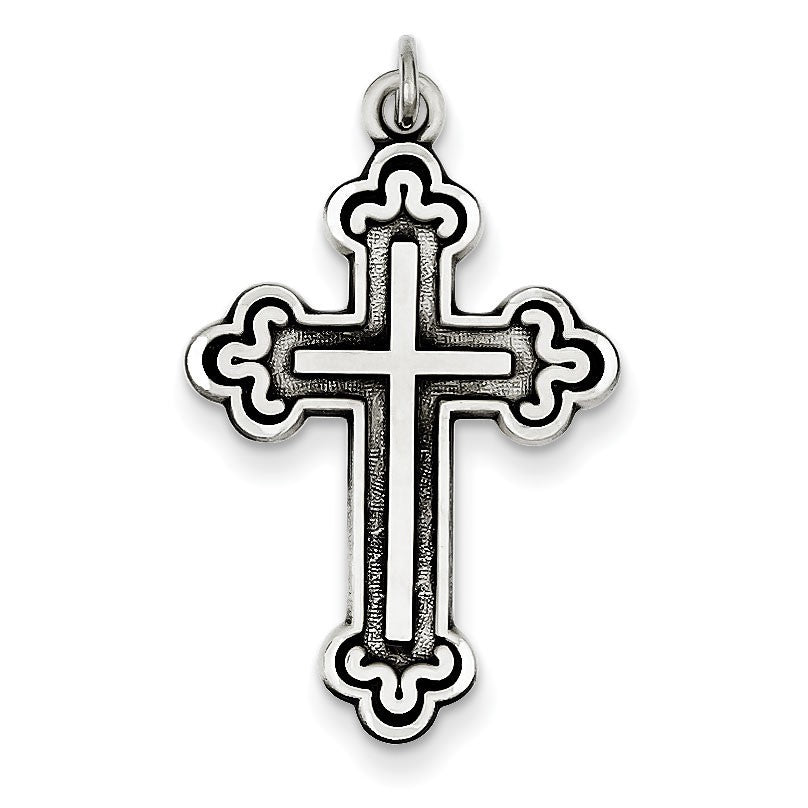 Sterling Silver Antiqued Budded Cross Pendant