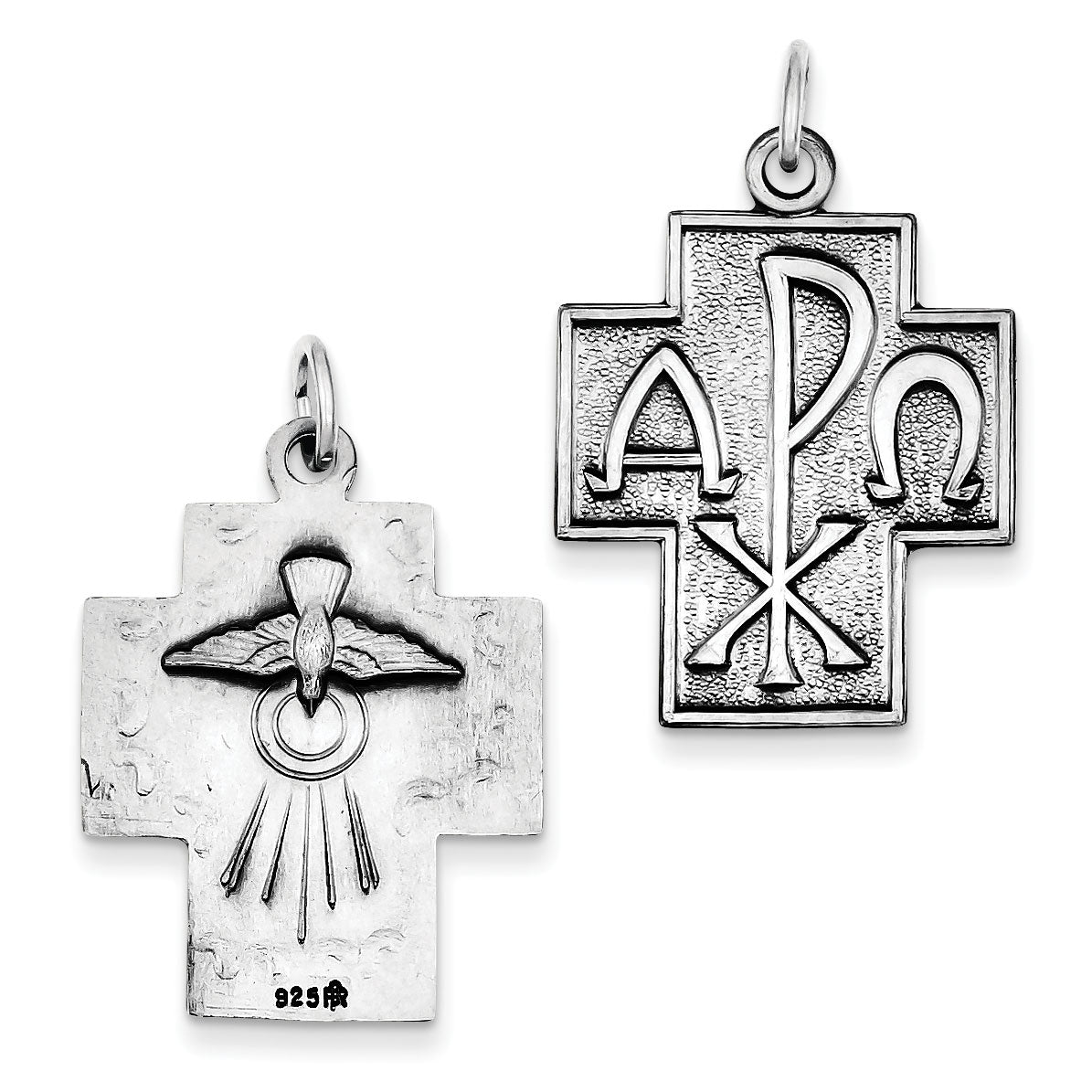 Sterling Silver Antiqued Alpha Omega Cross Pendant